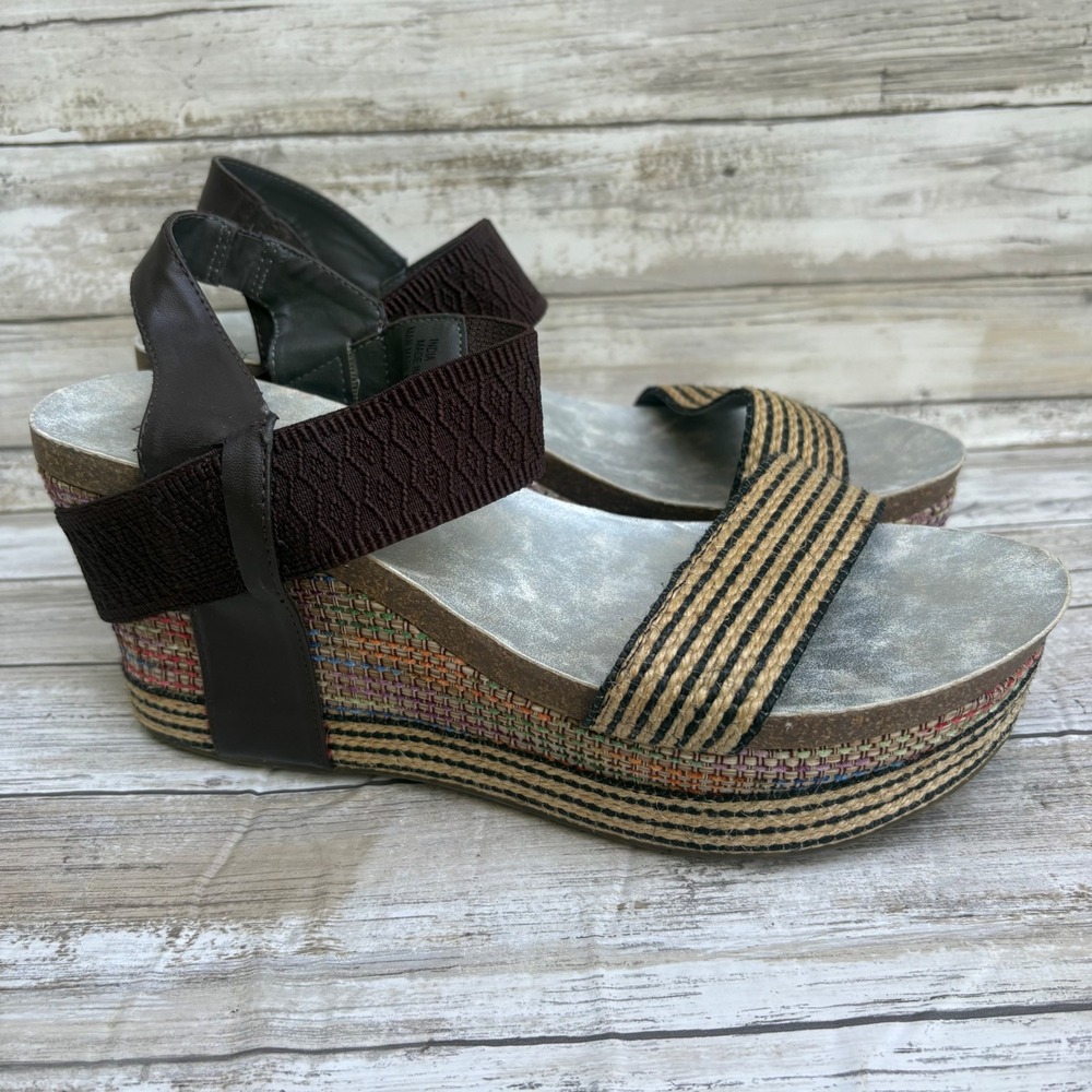 Boutique by Corkys India Wedge Sandals 11 Brown Colorful Platform Studded  Boho